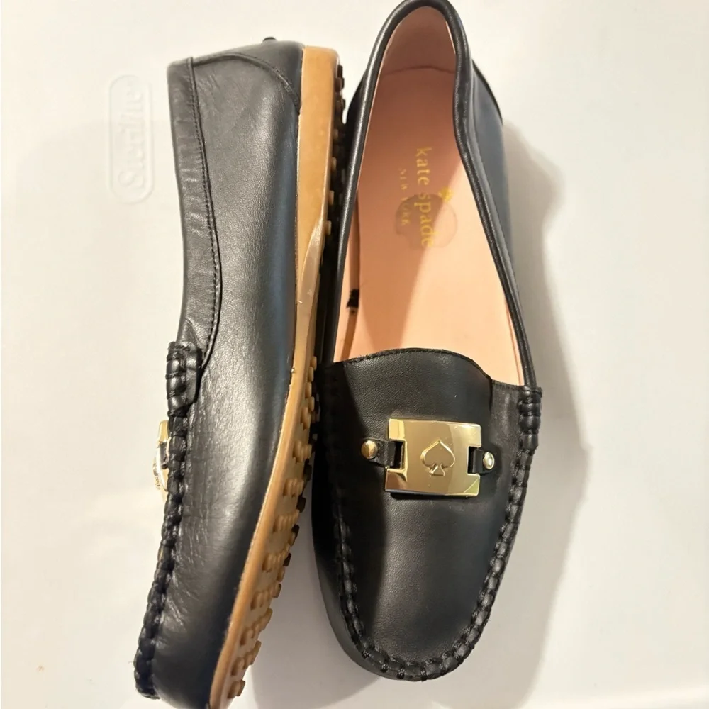 Kate Spade New York Black Carmen Loafers With Gold Design-Sz 6/36.5